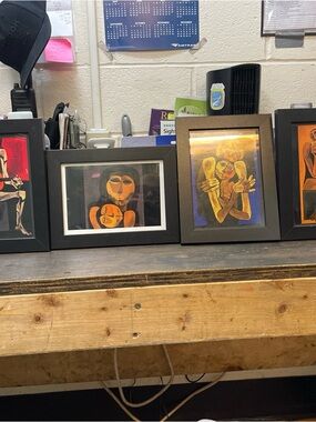 Guavasamin Postcard Art Print - Black Frame, Orange & Gold Palette set of four